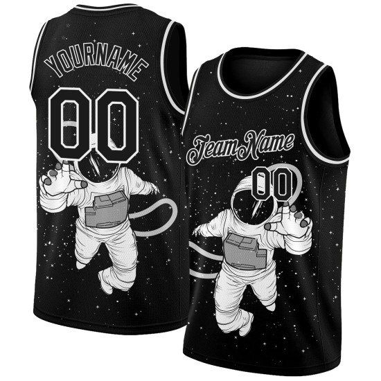 Black Authentic Jersey 3D White Custom Basketball Pattern Astronaut Design Black Authentic Jersey 3D White Custom Basketball Pattern Astronaut Design