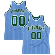 Authentic Custom Basketball Pinstripe White Blue Jersey Green Light