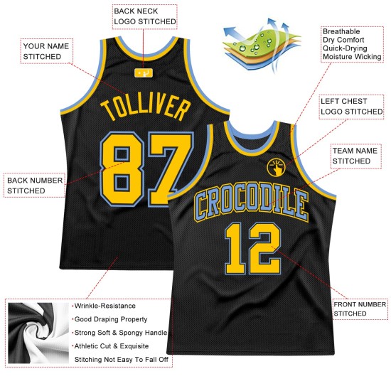 Basketball Jersey Blue Authentic Custom Throwback Black Gold-Light Basketball Jersey Blue Authentic Custom Throwback Black Gold-Light