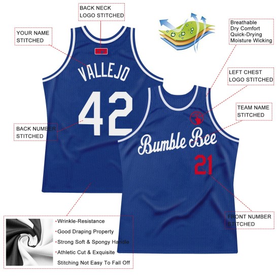 Royal Authentic Throwback White-Red Jersey Custom Basketball