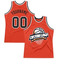 Black-White Custom Authentic Orange Basketball Throwback Jersey