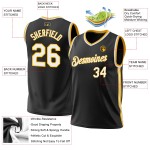 Basketball Authentic Black White-Gold Throwback Custom Jersey
