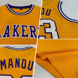 Throwback Custom White-Purple Authentic Basketball Jersey Gold