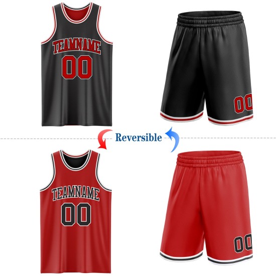 Side Black Suit Red-White Jersey Custom Reversible Sublimation Double Basketball Side Black Suit Red-White Jersey Custom Reversible Sublimation Double Basketball