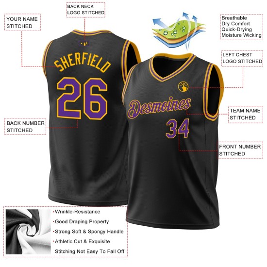 Black Authentic Purple-Gold Jersey Basketball Throwback Custom