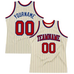 Cream Royal Custom Red Pinstripe Authentic Jersey Basketball