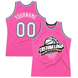 White Authentic Throwback Pink Custom Black-Light Basketball Blue Jersey