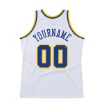 White Basketball Jersey Custom Throwback Royal-Gold Authentic White Basketball Jersey Custom Throwback Royal-Gold Authentic