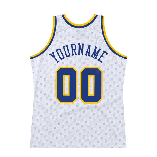 White Basketball Jersey Custom Throwback Royal-Gold Authentic White Basketball Jersey Custom Throwback Royal-Gold Authentic
