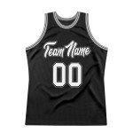 White-Gray Authentic Basketball Black Jersey Custom Throwback