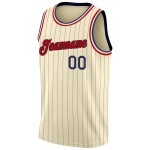 Custom Basketball Pinstripe Red-Black Authentic Navy Cream Jersey Custom Basketball Pinstripe Red-Black Authentic Navy Cream Jersey