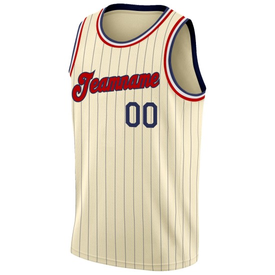 Custom Basketball Pinstripe Red-Black Authentic Navy Cream Jersey Custom Basketball Pinstripe Red-Black Authentic Navy Cream Jersey