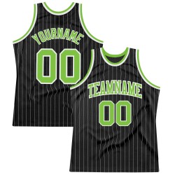 Jersey Green-White Pinstripe Custom Authentic Basketball White Black Neon