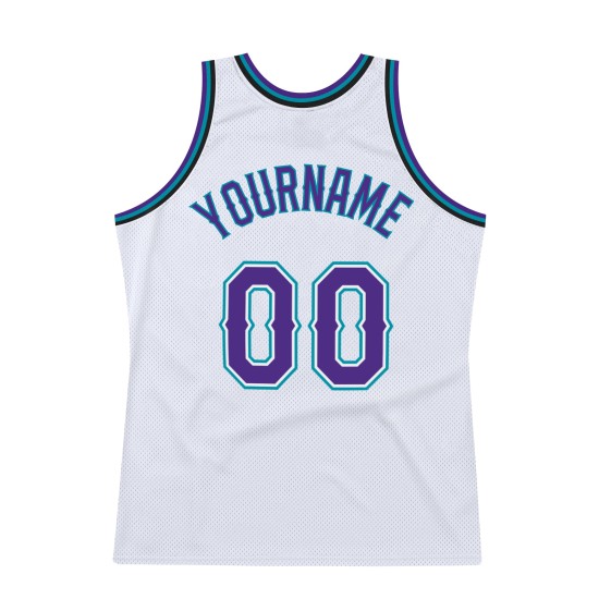 Basketball Purple-Teal White Custom Authentic Throwback Jersey