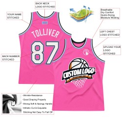 White Authentic Throwback Pink Custom Black-Light Basketball Blue Jersey