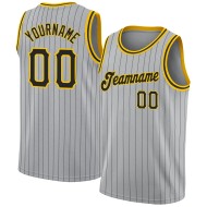 Black-Gold Basketball Jersey Authentic Pinstripe Black Gray Custom