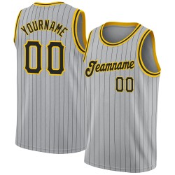 Black-Gold Basketball Jersey Authentic Pinstripe Black Gray Custom