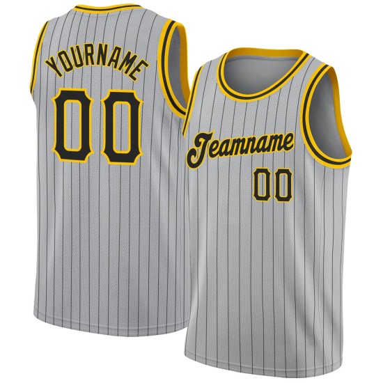 Black-Gold Basketball Jersey Authentic Pinstripe Black Gray Custom Black-Gold Basketball Jersey Authentic Pinstripe Black Gray Custom
