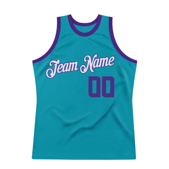 Purple-White Teal Custom Jersey Authentic Basketball Throwback