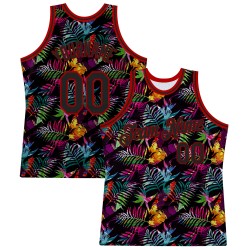 Pattern Basketball Hawaii Authentic Tropical Black 3D Leaves Jersey Black-Red Palm Custom