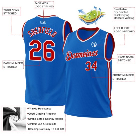 Throwback Authentic Basketball Red-White Blue Custom Jersey