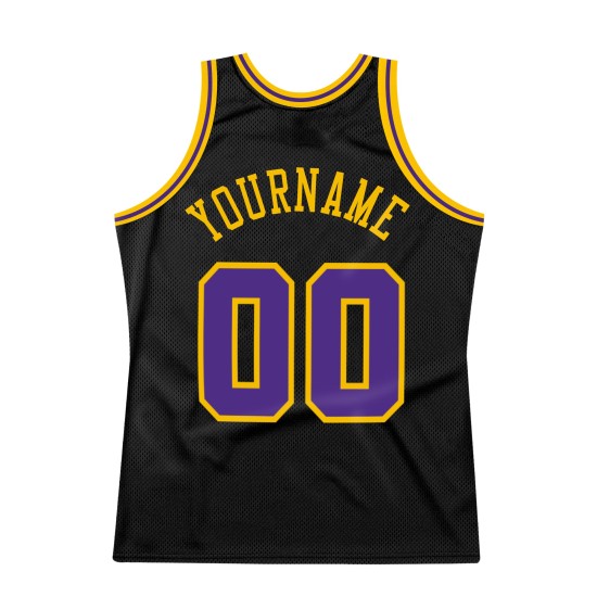 Throwback Jersey Black Authentic Purple-Gold Basketball Custom Throwback Jersey Black Authentic Purple-Gold Basketball Custom