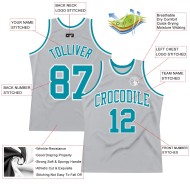 Gray Basketball Custom Authentic Teal-White Jersey Throwback