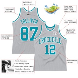 Gray Basketball Custom Authentic Teal-White Jersey Throwback