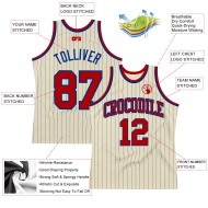 Cream Royal Custom Red Pinstripe Authentic Jersey Basketball