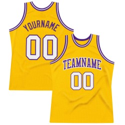 Throwback Custom White-Purple Authentic Basketball Jersey Gold