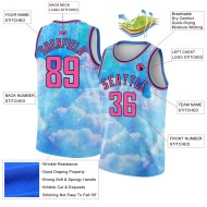 Custom 3D Pink-Black Jersey Sky Pattern Style Sky With Clouds Basketball Authentic Design Watercolor Blue