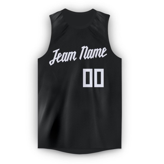 Black White Basketball Custom Neck Jersey Round