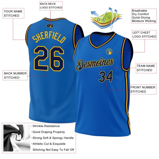 Navy-Gold Blue Custom Jersey Throwback Basketball Authentic