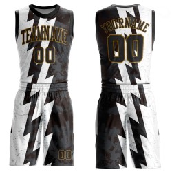 Basketball Jersey White Gold Sublimation Custom Suit Round Neck Black-Old