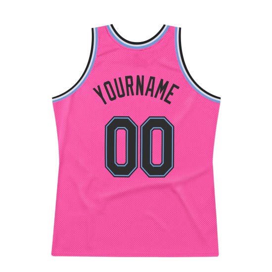 Authentic Throwback Pink Blue Jersey Custom Basketball Black-Light