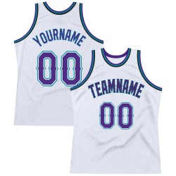 Basketball Purple-Teal White Custom Authentic Throwback Jersey
