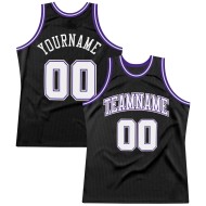 Custom White-Purple Basketball Authentic Jersey Black Throwback