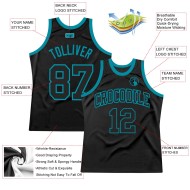 Basketball Jersey Throwback Black Black-Teal Custom Authentic
