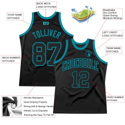 Basketball Jersey Throwback Black Black-Teal Custom Authentic