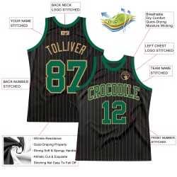 Green-Old Gold Authentic Pinstripe Custom Basketball Gold Old Kelly Jersey Black