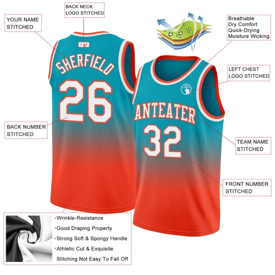 Authentic Jersey White-Orange Custom Basketball Teal Fashion Fade