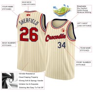 Custom Basketball Pinstripe Red-Black Authentic Navy Cream Jersey