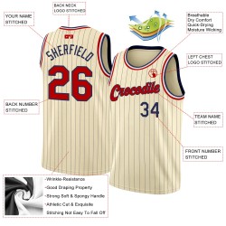 Custom Basketball Pinstripe Red-Black Authentic Navy Cream Jersey