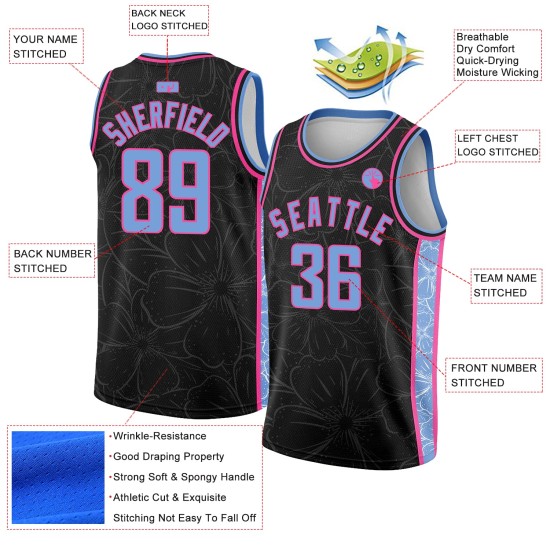 Flowers Authentic Light Black Blue-Pink Edition Jersey Basketball Custom City Flowers Authentic Light Black Blue-Pink Edition Jersey Basketball Custom City