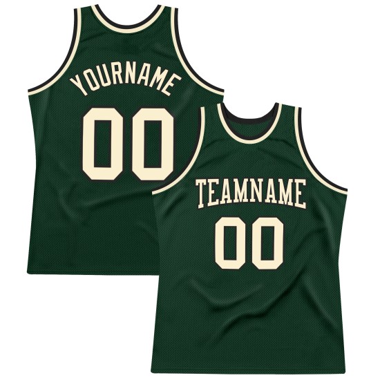 Custom Basketball Authentic Throwback Green Hunter Jersey Cream-Black Custom Basketball Authentic Throwback Green Hunter Jersey Cream-Black