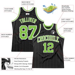 Jersey Green-White Pinstripe Custom Authentic Basketball White Black Neon