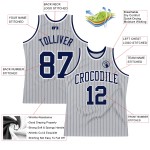 Pinstripe Navy-White Gray Authentic Custom Basketball Navy Jersey