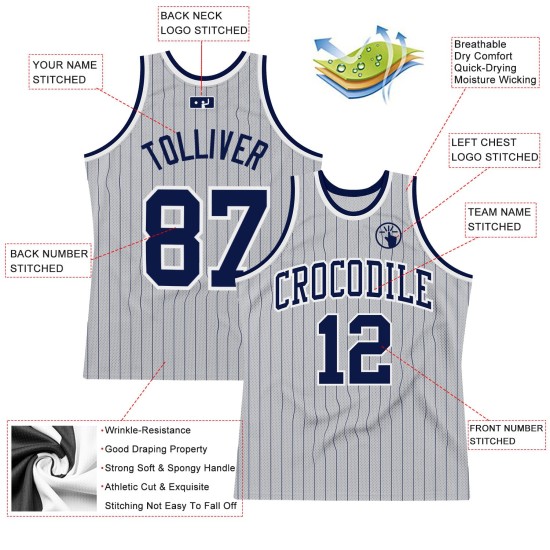 Pinstripe Navy-White Gray Authentic Custom Basketball Navy Jersey