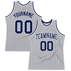 Pinstripe Navy-White Gray Authentic Custom Basketball Navy Jersey