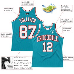 Throwback Jersey Basketball Authentic Teal White-Red Custom